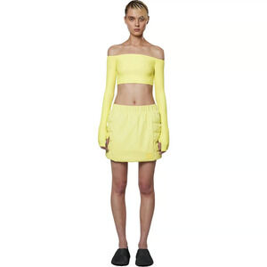 New Rains Womens Medium Yellow Puffer Loop Mini Skirt Water Repellent